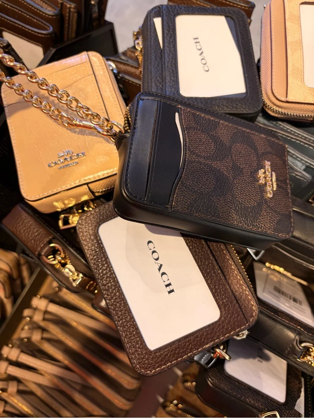 Coach Leather Zip chain card coin Wallets - with chain and card slots new